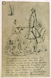 Thou Tuneful Scarecrow and Thou Warbling Bird, caricatura di Farinelli, Cuzzoni e Heidegger, detto essere stato inciso da un disegno della Contessa di Burlington, 1730s